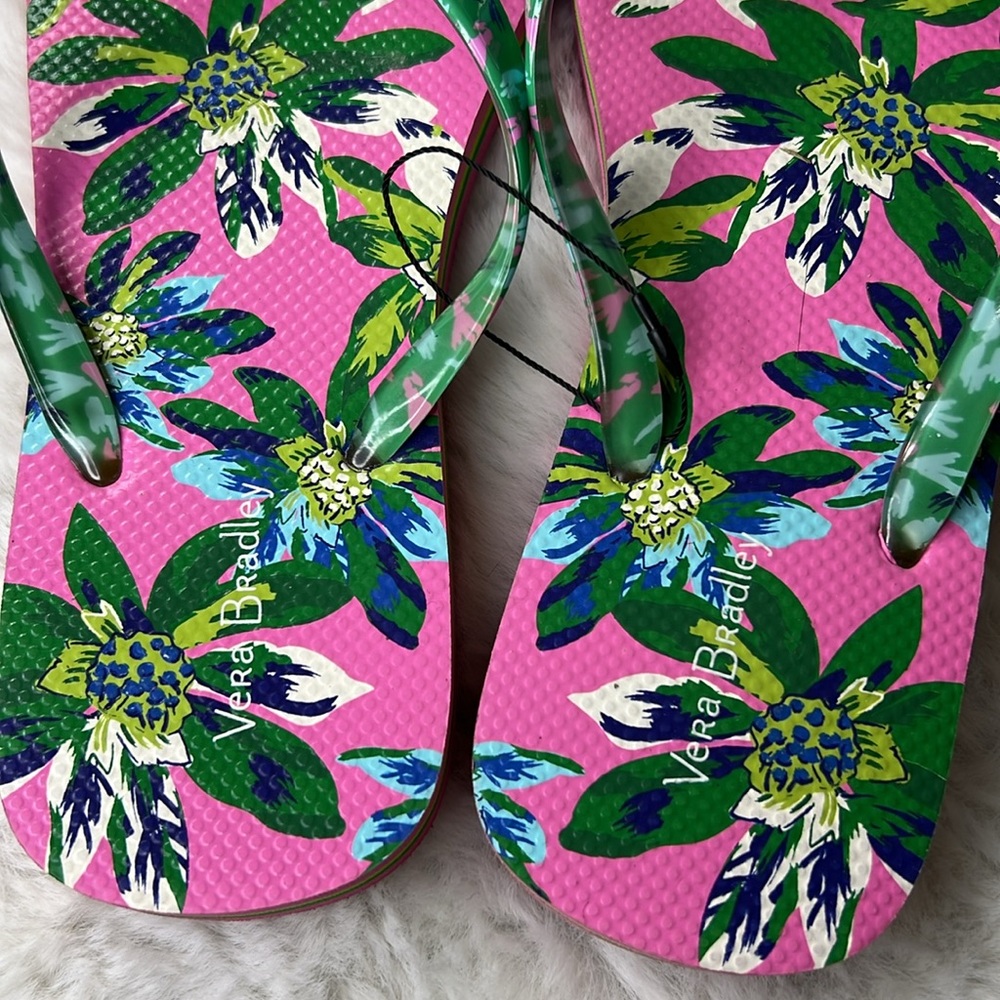 VERA BRADLEY Marion Floral Flip Flops NEW Tropical Sandal Thongs Summer MED  7-8 - Picture 6 of 15